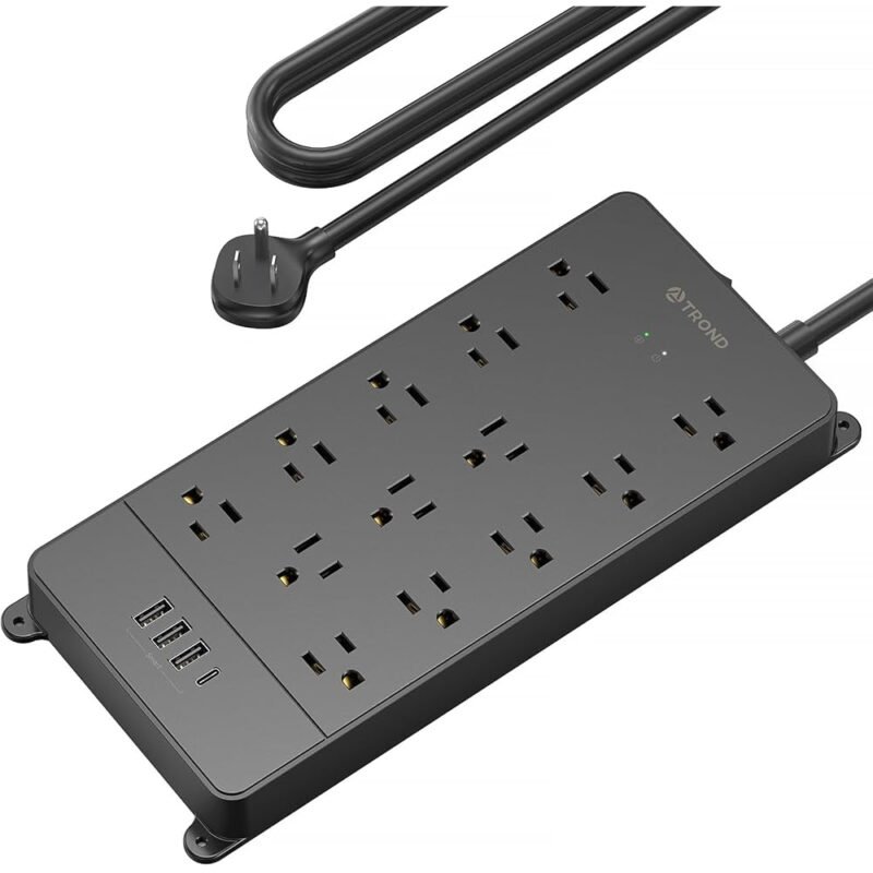 TROND Regleta protectora de sobretensiones 13 tomas 4 puertos USB