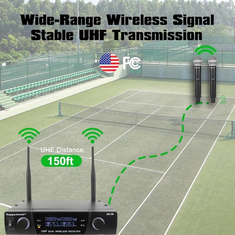 HAPPYMUSIC Sistema de micrófono inalámbrico profesional UHF de 2 canales - Imagen 5