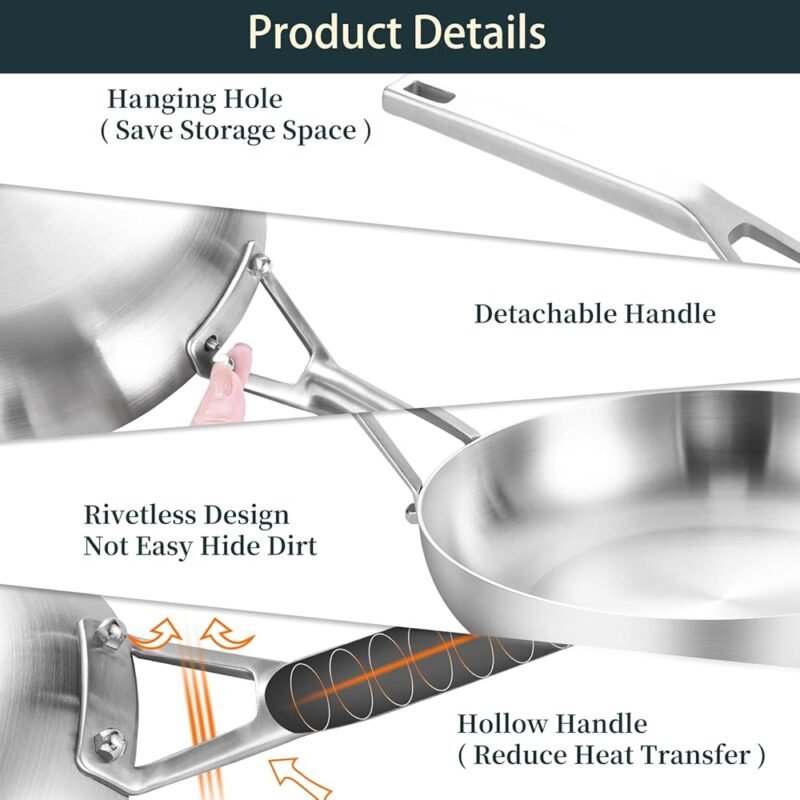 Yeksum Juego de Sartenes de Acero Inoxidable 10 y 12 Pulgadas - Imagen 5