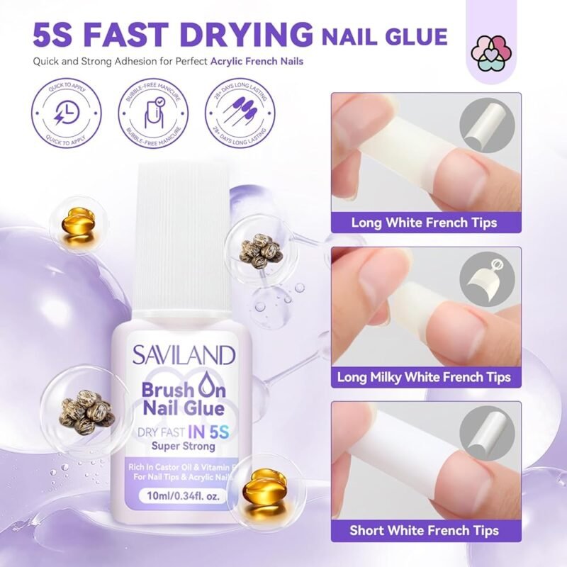 SAVILAND Kit de Uñas Acrílicas con Polvo de Queratina y Diseño Frances - Imagen 4