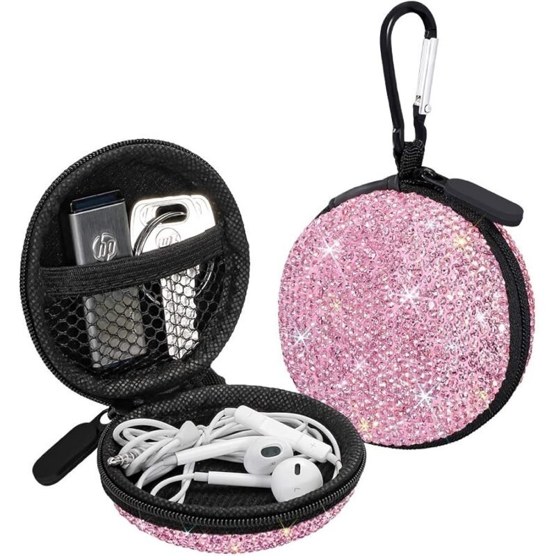 SAVORI Estuche para Auriculares Pequeños con Diamantes de Imitación Rosa