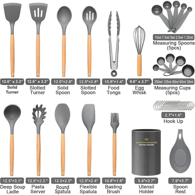 Hampton Homeware Juego de Utensilios de Cocina 33 Piezas de Silicona - Imagen 2