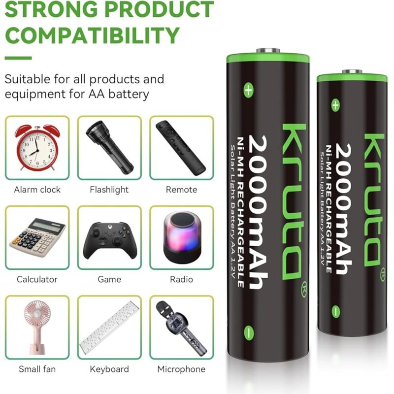 Kruta Baterías Recargables AA 2000 mAh Alta Capacidad Paquete de 12 - Imagen 5