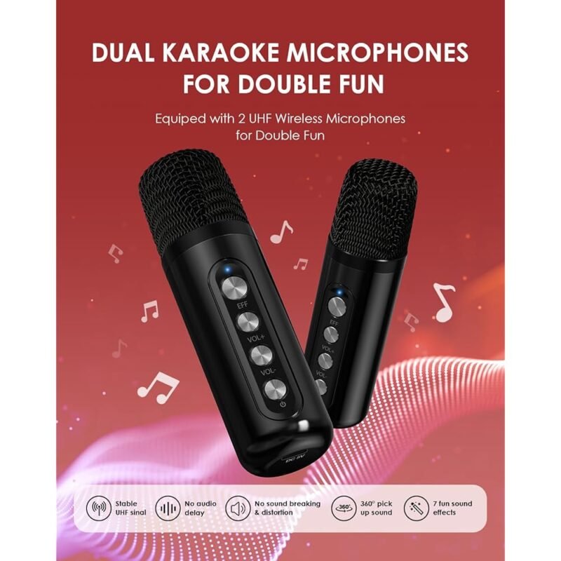 Máquina de Karaoke Portátil JYSJ con 2 Micrófonos Inalámbricos y Luces LED - Imagen 6