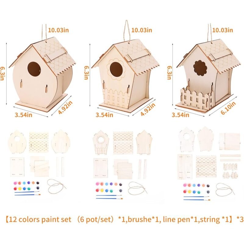 OTWVBU Casa de Pájaros Kit de Pintura 3 Piezas Creativo para Niños - Imagen 2