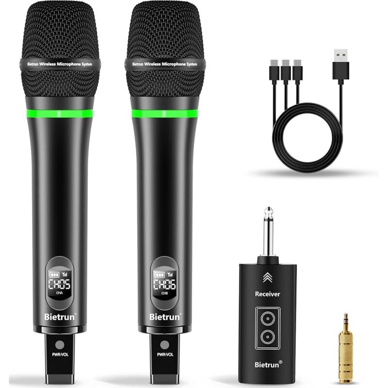 Bietrun Micrófono inalámbrico recargable para karaoke y eventos