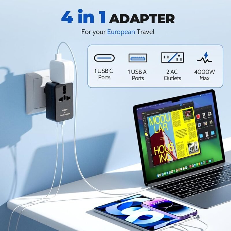 Adaptador de Viaje FUNPRO de Estados Unidos a Europa con USB - Imagen 2