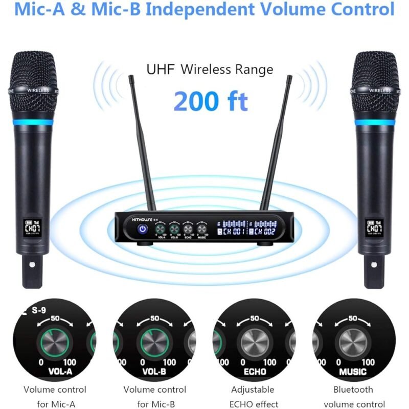 Kithouse S9 UHF Micrófono Inalámbrico Recargable para Karaoke - Imagen 2