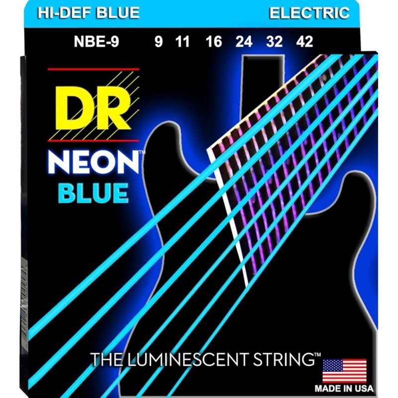 DR Strings NBE-9 Cuerdas para Guitarra Eléctrica Azul Neón 9-42