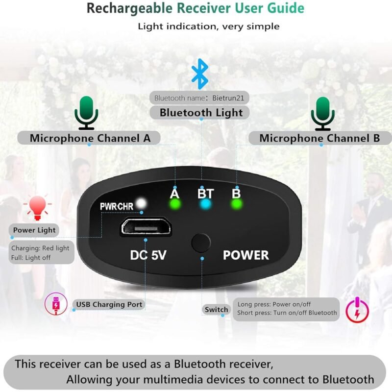 Micrófono Inalámbrico Bietrun Bluetooth con Receptor Recargable para Karaoke - Imagen 7