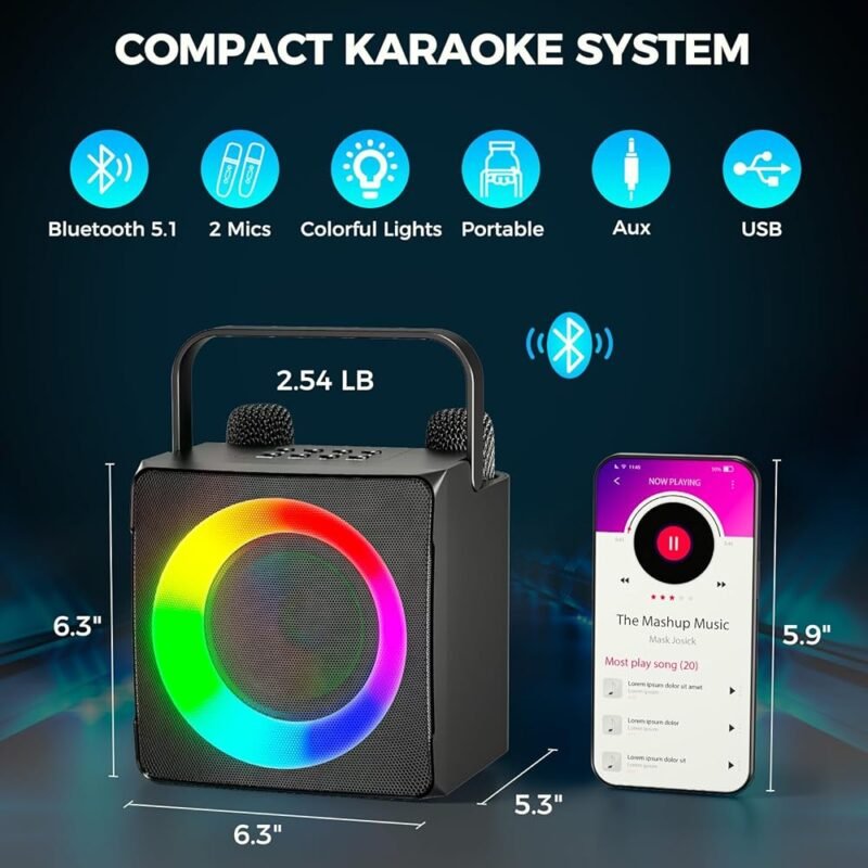 Verkstar Máquina de Karaoke Altavoz Portátil Bluetooth para Niños y Adultos - Imagen 7