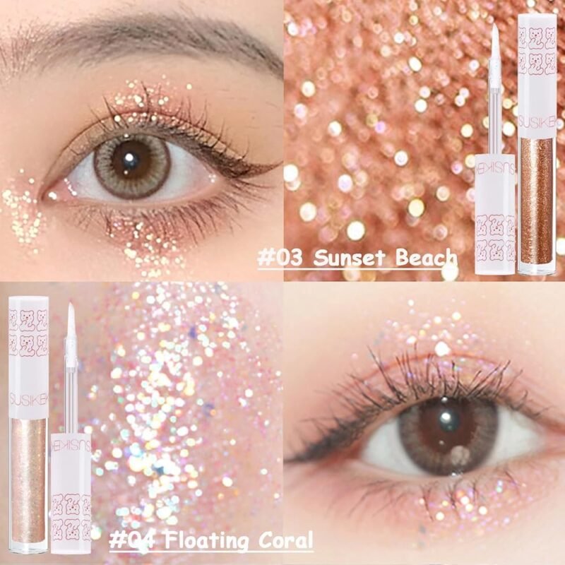 SUSIKEKI Sombra de ojos líquida con purpurina 6 piezas para maquillaje brillante - Imagen 5