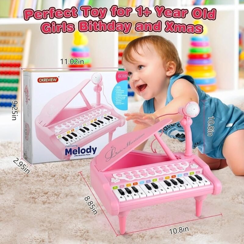 Juguetes de Piano para Niñas 24 Teclas con Micrófono y Notas Musicales - Imagen 9