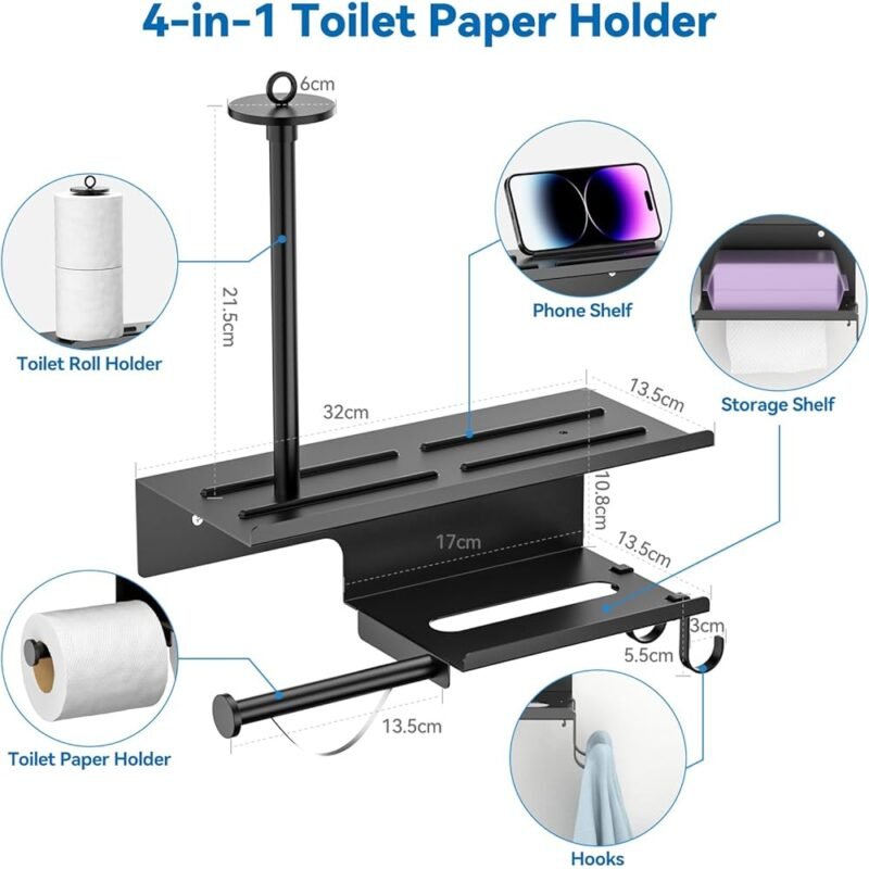 Soporte de Papel Higiénico CLESOO con Estante para Teléfono 4 en 1 - Imagen 2