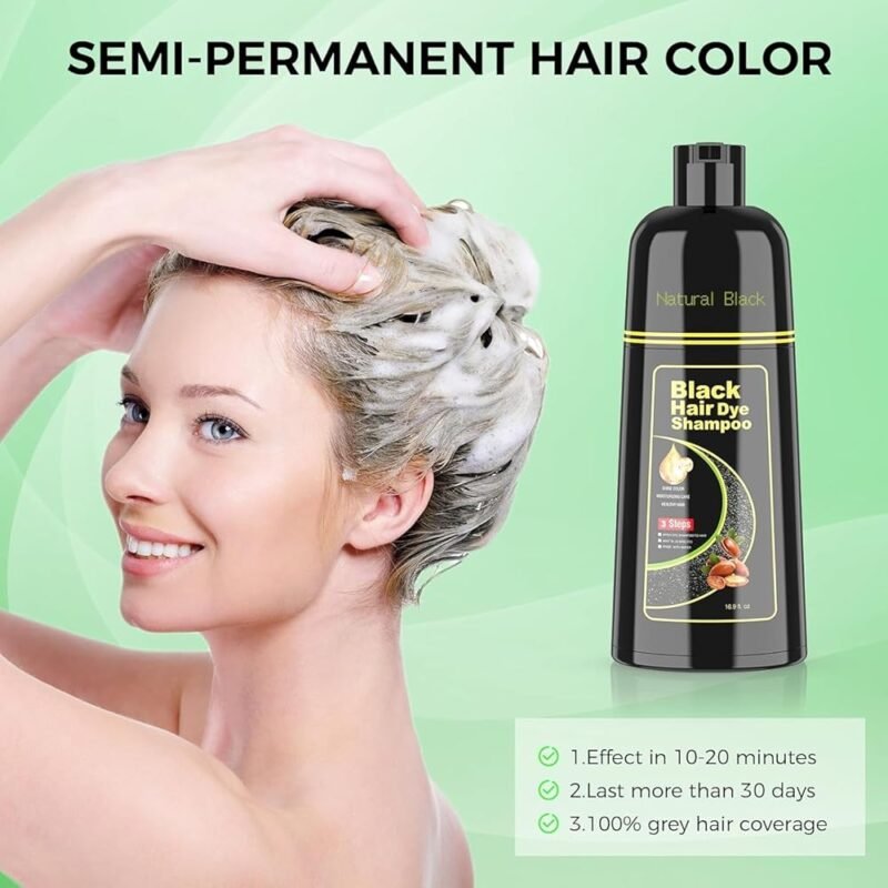 KAISASA Champú de Tinte para Cabello Negro 3 en 1 16.9 fl oz - Imagen 6