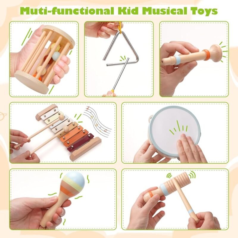 Instrumentos Musicales Montessori para Bebés Juego de Percusión de Madera - Imagen 4