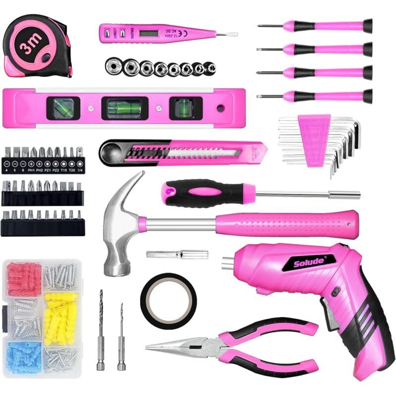 SOLUDE Juego de herramientas rosadas kit de herramientas para mujer 130 piezas - Imagen 3