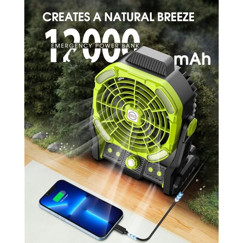 Ventilador Portátil DOWILLDO Camping Batería Recargable 12000 mAh - Imagen 3