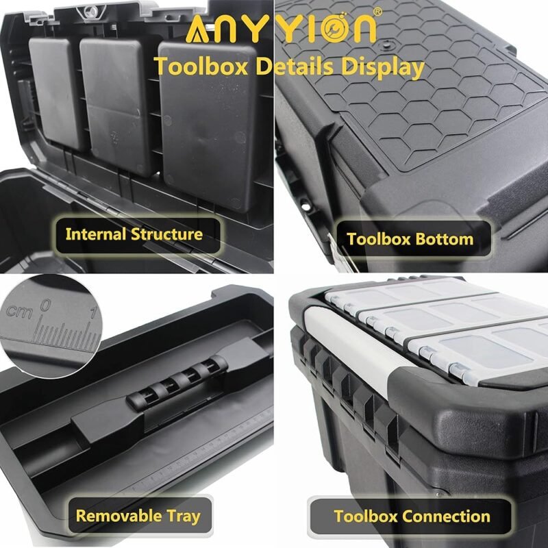 Anyyion Caja de Herramientas de 14 Pulgadas Bandeja Extraíble para Hogar - Imagen 4