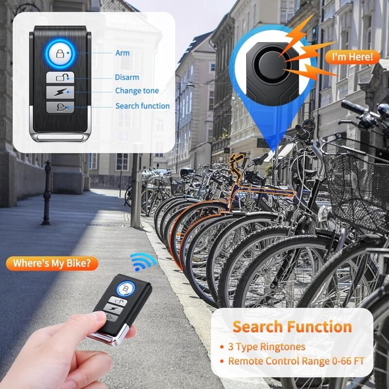 WSDCAM Alarma Inalámbrica para Bicicleta Control Remoto Recargable IP65 - Imagen 5