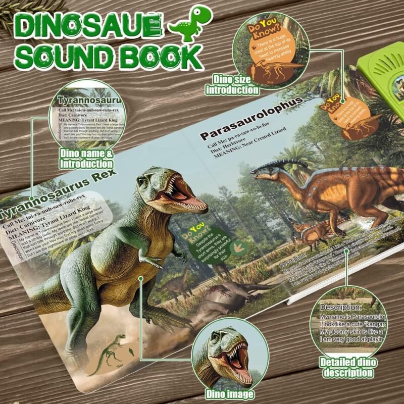 OENUX Juguetes de Dinosaurio con Libro Interactivo para Niños de 3 a 5 Años - Imagen 4