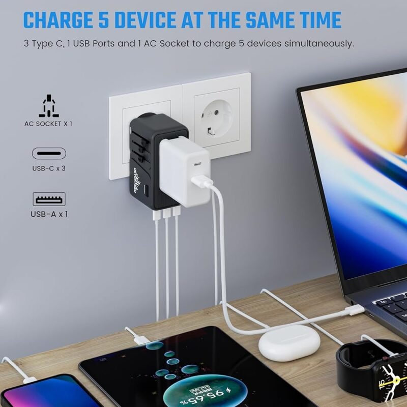 DEVONTEED Convertidor de Voltaje de 220 V a 110 V con 3 USB C - Imagen 3