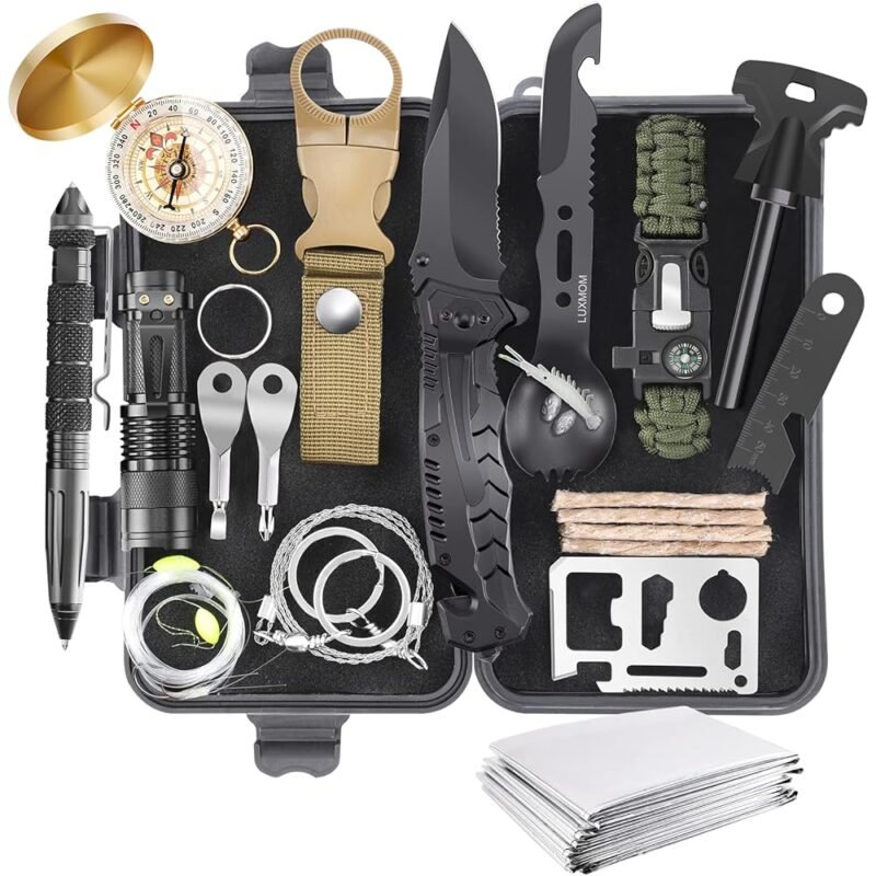 LUXMOM Kit de Supervivencia 28 en 1 Herramienta de Emergencia Ideal para Aventuras