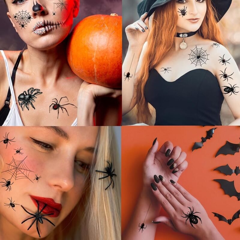 Tatuajes Temporales de Telaraña de Halloween 80 Piezas para Mujeres y Niños - Imagen 4