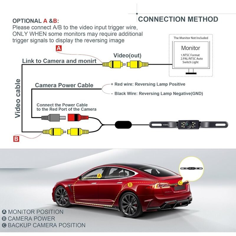 YIMU Cámara de Respaldo para Automóvil Con Visión Nocturna y LED - Imagen 6