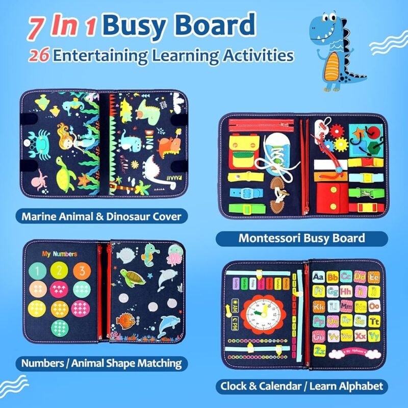 QIZFUN Busy Board Montessori Juguete Educativo para Niños de 1 a 4 Años - Imagen 3