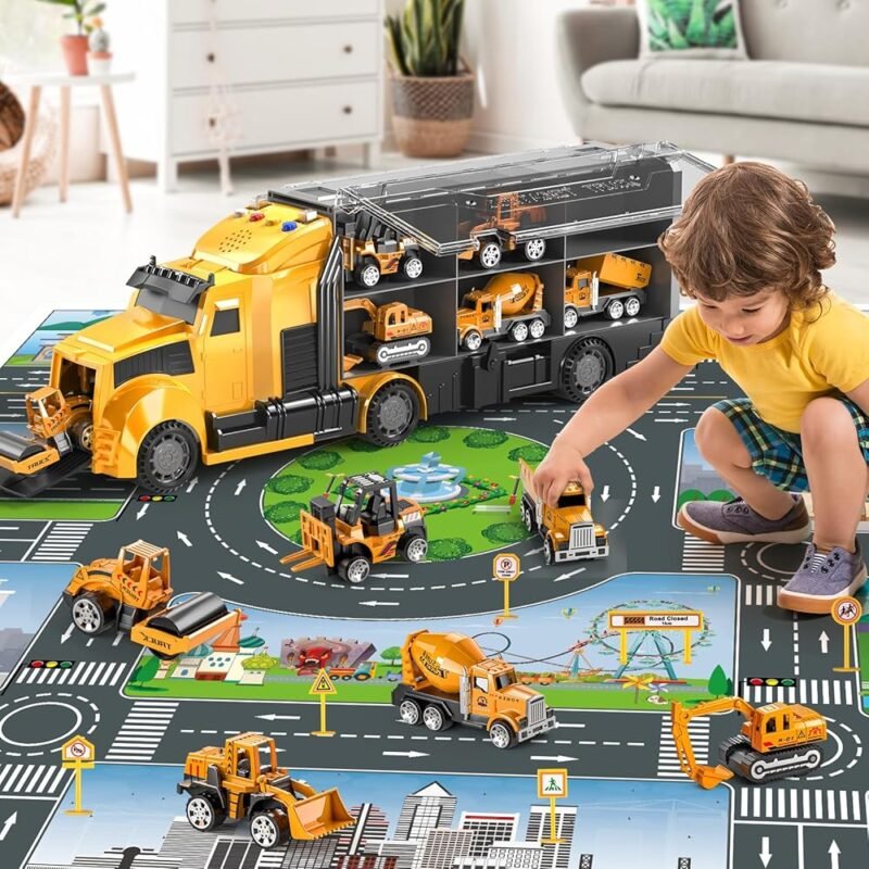 Juego de camiones de construcción con alfombra de juego para niños - Imagen 3