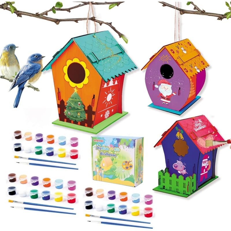 OTWVBU Casa de Pájaros Kit de Pintura 3 Piezas Creativo para Niños