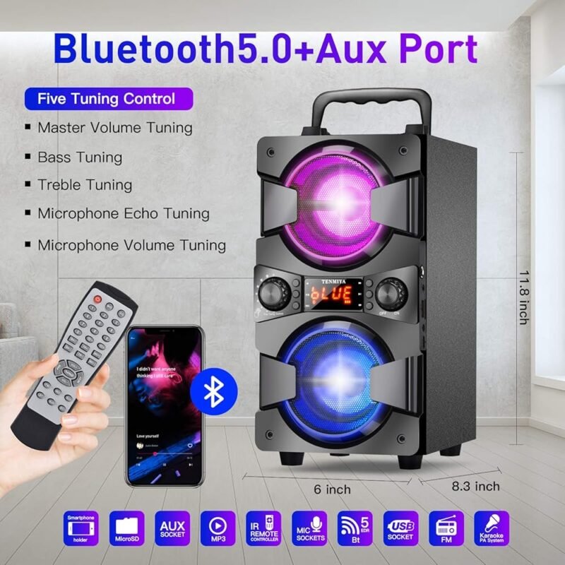 Altavoces Bluetooth de 60 W con Subwoofer Doble y Luces LED - Imagen 4