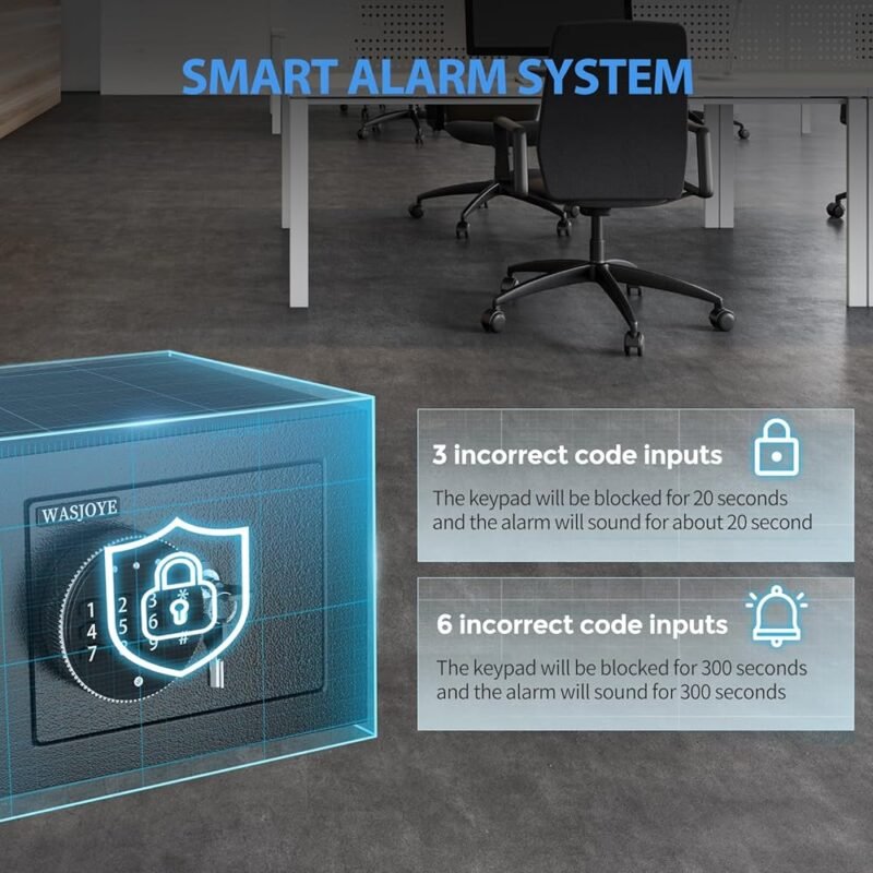 WASJOYE Caja Fuerte para el Hogar Seguridad Digital y Llave - Imagen 4