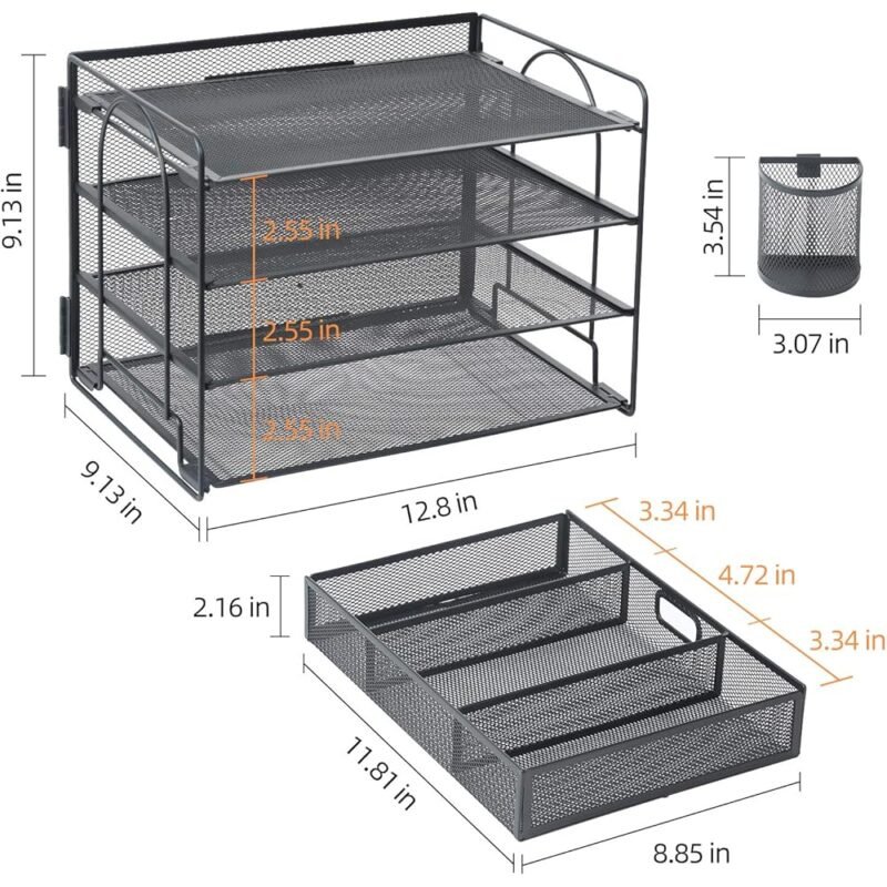 Marbrasse Organizador de archivos de escritorio 4 bandejas negro - Imagen 5