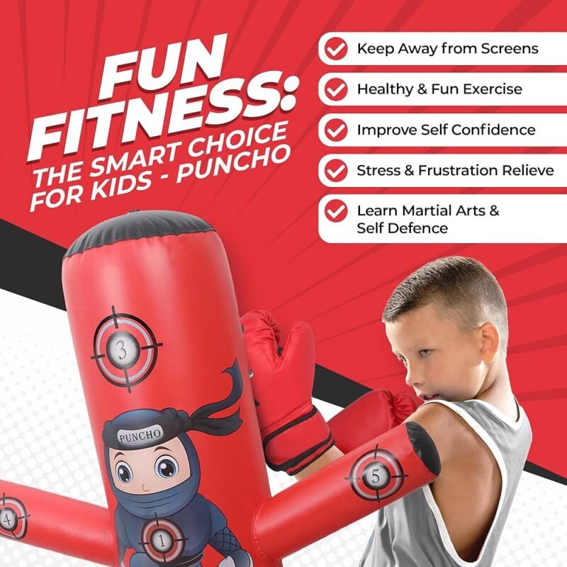 PUNCHO Saco de Boxeo Ninja para Niños con Guantes y Bomba - Imagen 4