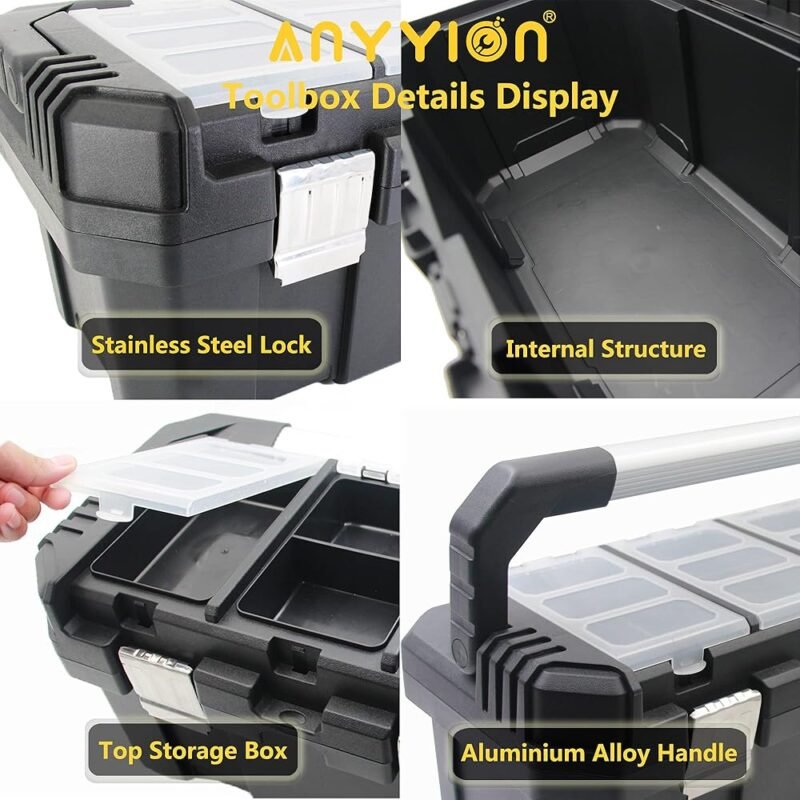 Anyyion Caja de Herramientas de 14 Pulgadas Bandeja Extraíble para Hogar - Imagen 5