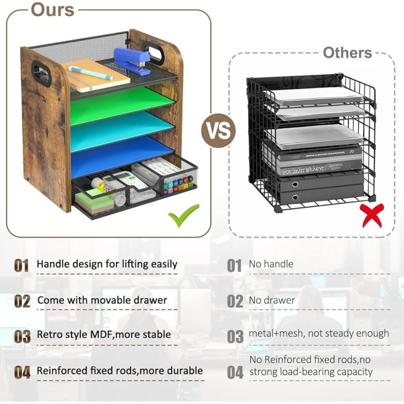 DAOUTIME Organizador de Escritorio de Malla de 5 Niveles con Cajón - Imagen 6