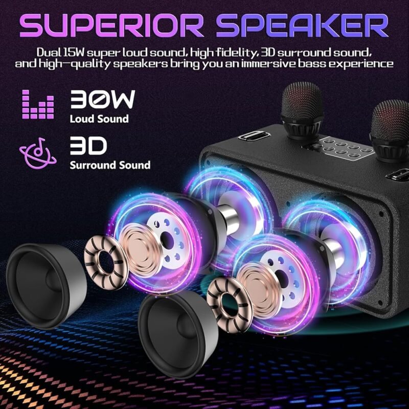 Máquina de Karaoke Bluetooth 2 Micrófonos Portátil Inalámbrica - Imagen 2