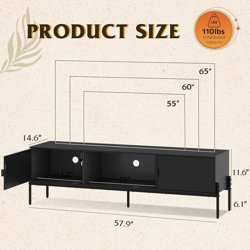 WLIVE Soporte de TV Moderno para TV de 65 Pulgadas con Almacenamiento - Imagen 2