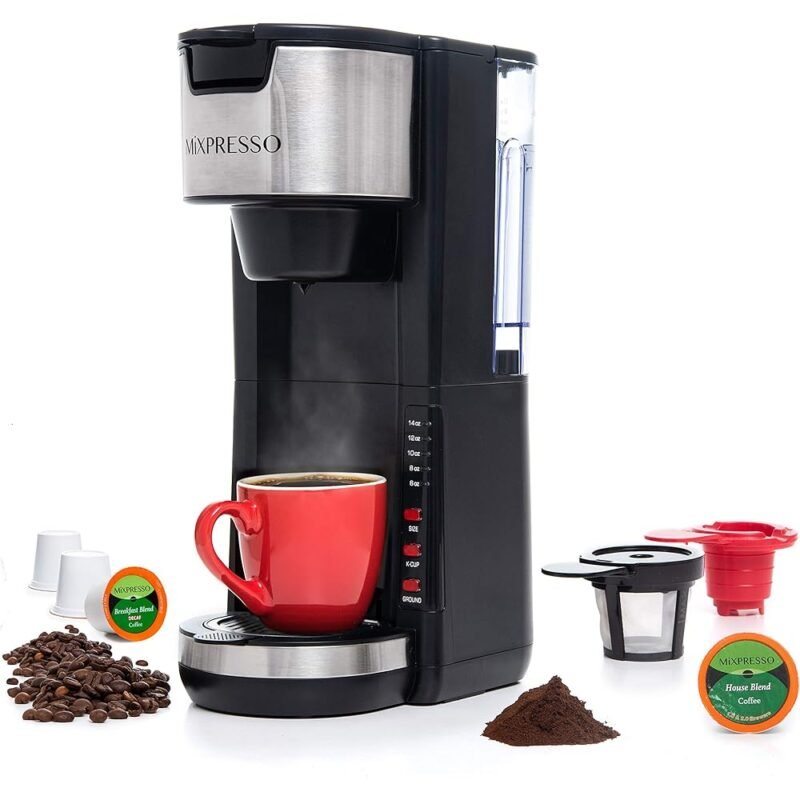 Mixpresso Cafetera de Una Sola Porción Compatible con K-Cup y Café Molido