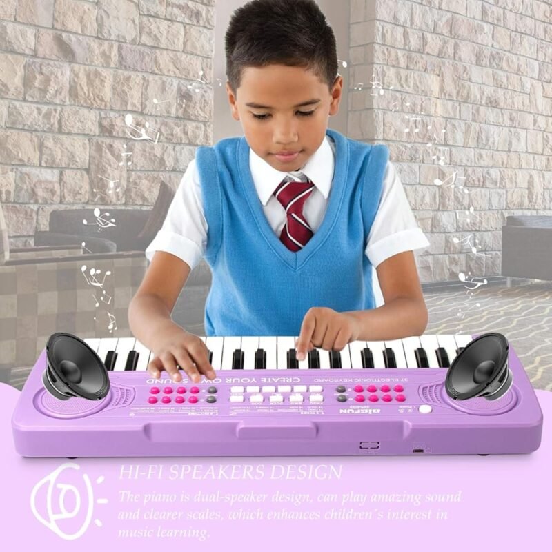 BIGFUN Piano de Teclado para Niños 37 Teclas Multifunción Morado - Imagen 2