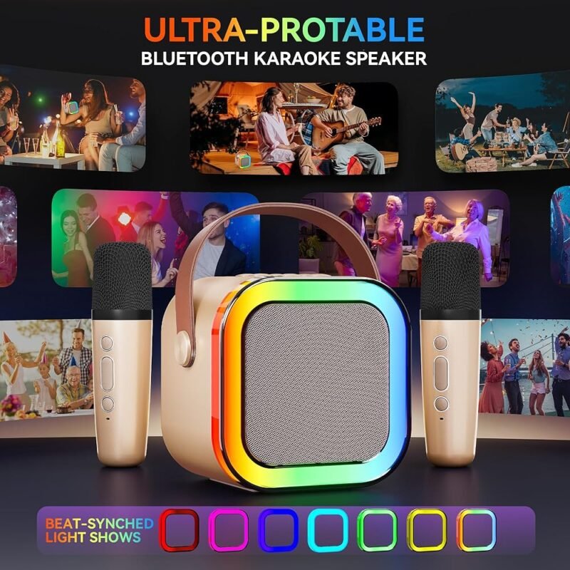 Peski Máquina de karaoke portátil Bluetooth con 2 micrófonos inalámbricos - Imagen 6