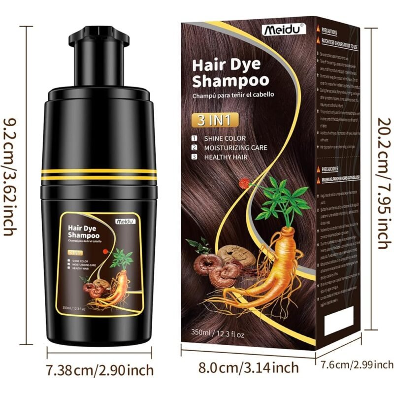 IIIMEIDU Champú de Tinte para Cabello Castaño Oscuro 3 en 1 11.8 fl oz - Imagen 2