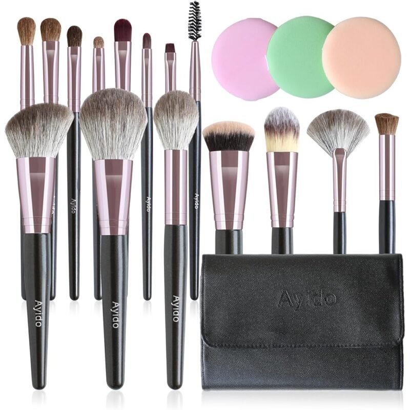 Ayido Brocha de Maquillaje 15 Piezas Conjunto Profesional para Ojos y Cara