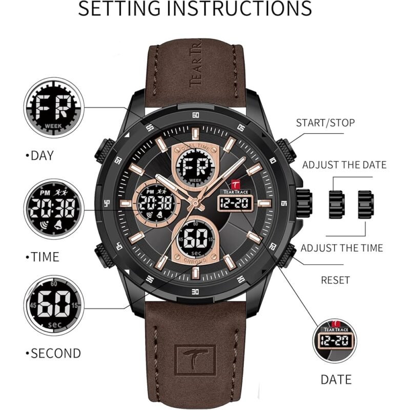 Reloj de Hombre de Lujo Impermeable con Calendario Correa de Cuero - Imagen 4