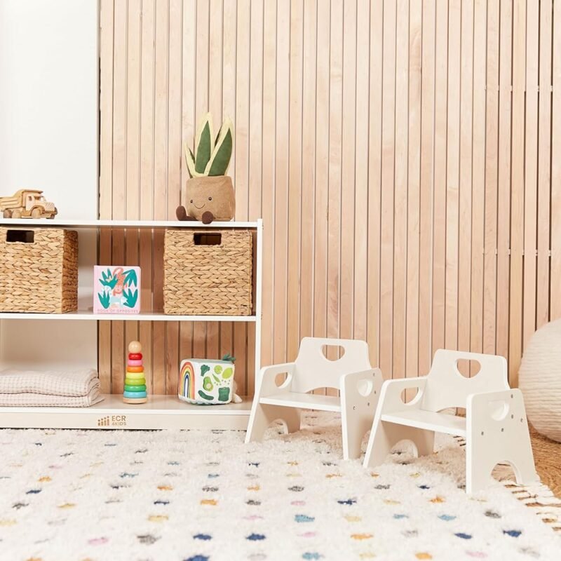 ECR4Kids Silla Apilable de Madera para Niños Pequeños Blanco Paquete de 2 - Imagen 10