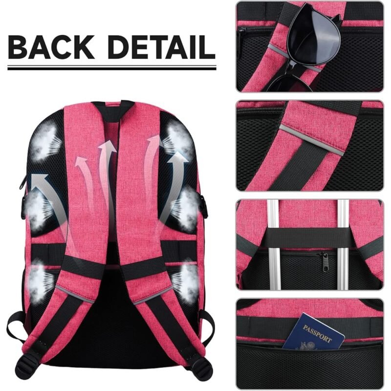 Lapsouno TSA Mochila de mano para mujer y laptop 17.3 pulgadas rosa - Imagen 4