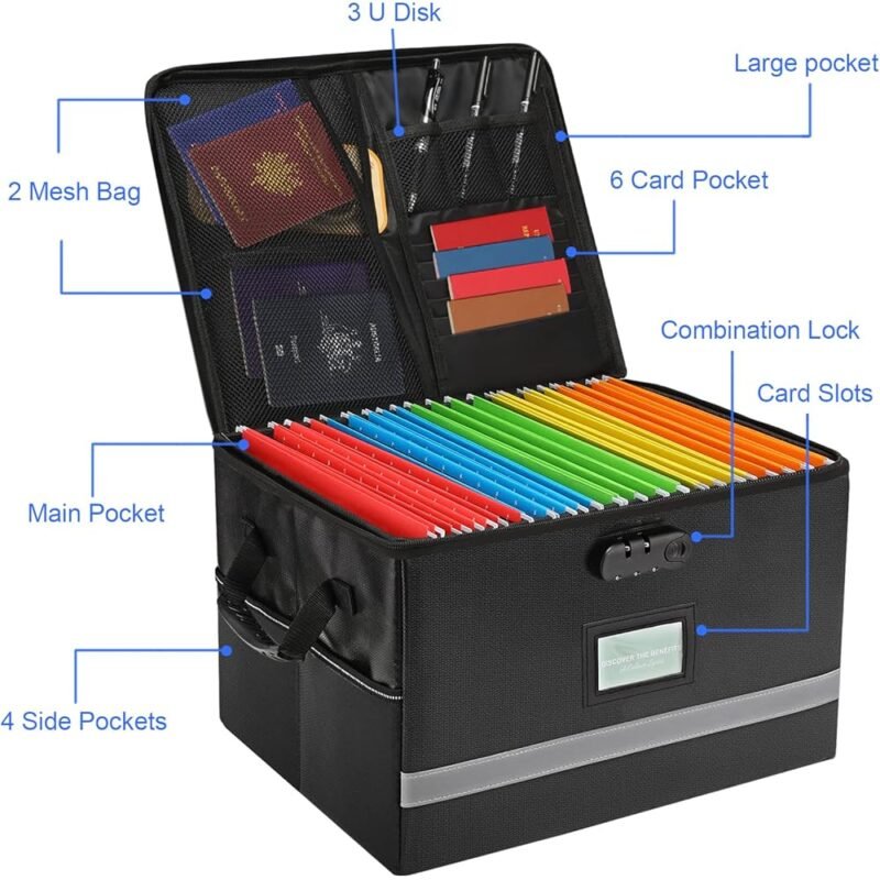 EXLIFBAG Organizador de archivos ignífugo con cerradura y asa portátil - Imagen 2