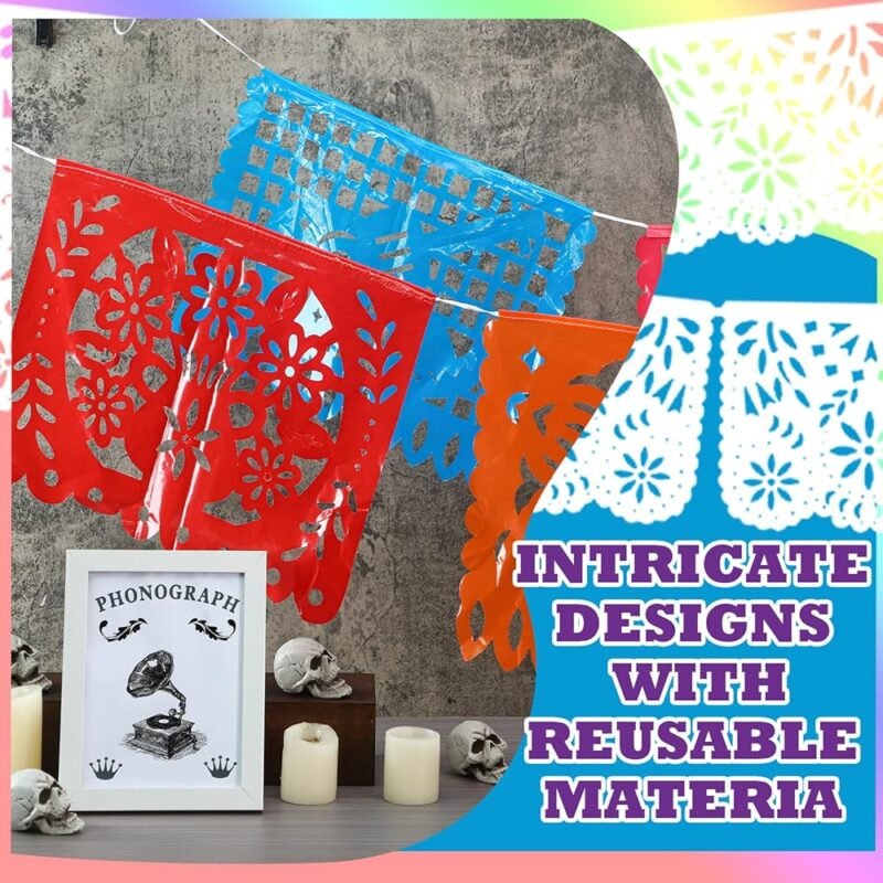 KINLOP 20 Pancartas de Fiesta Mexicana de Papel Picado para Celebraciones - Imagen 5